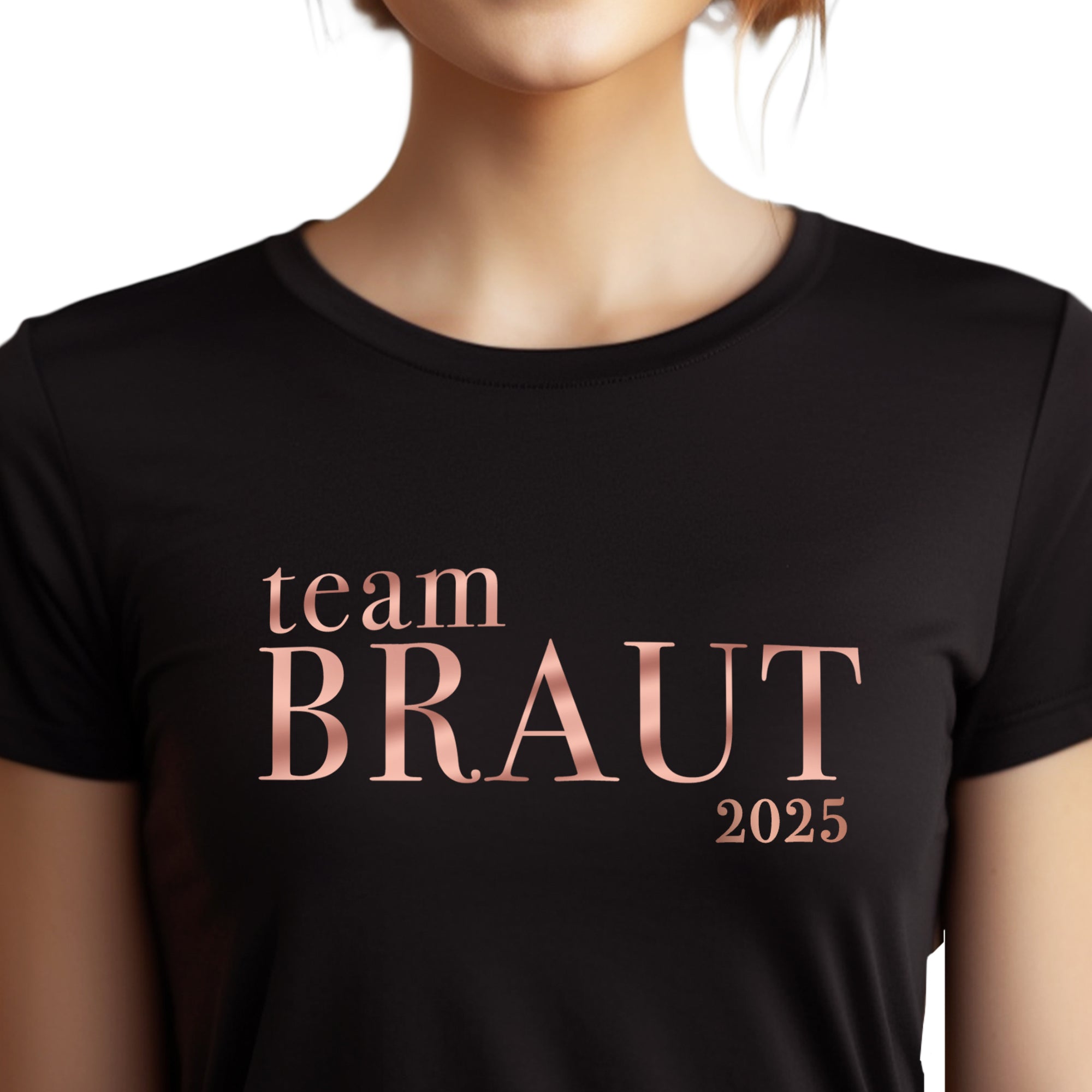 Team Braut in Serifenschrift, T-Shirt schwarz