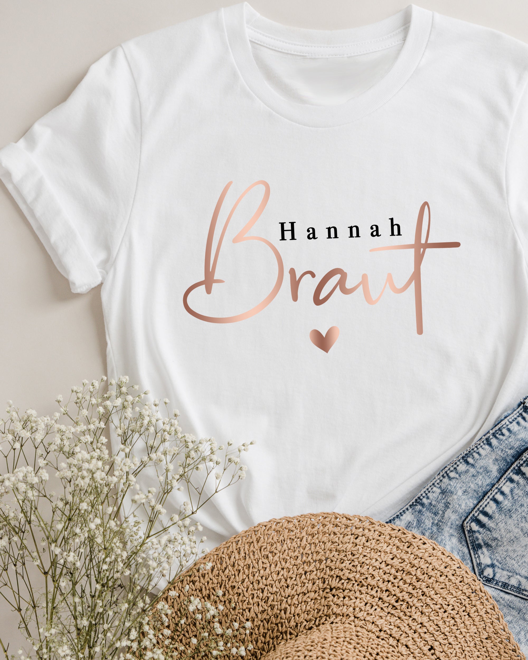 Mädelsfest-Braut T-Shirt weiß mit Namen