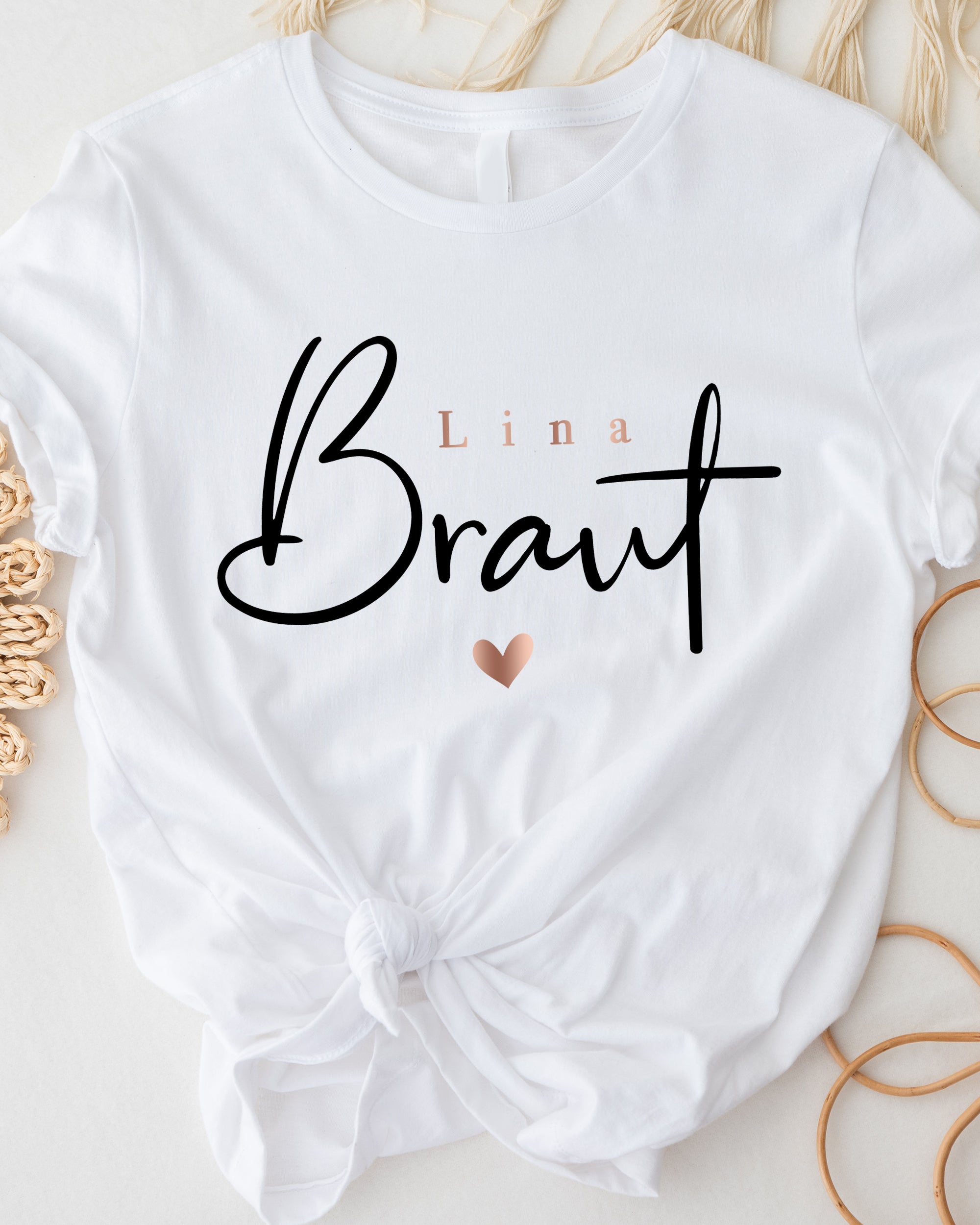 Mädelsfest-Braut T-Shirt weiß mit Namen