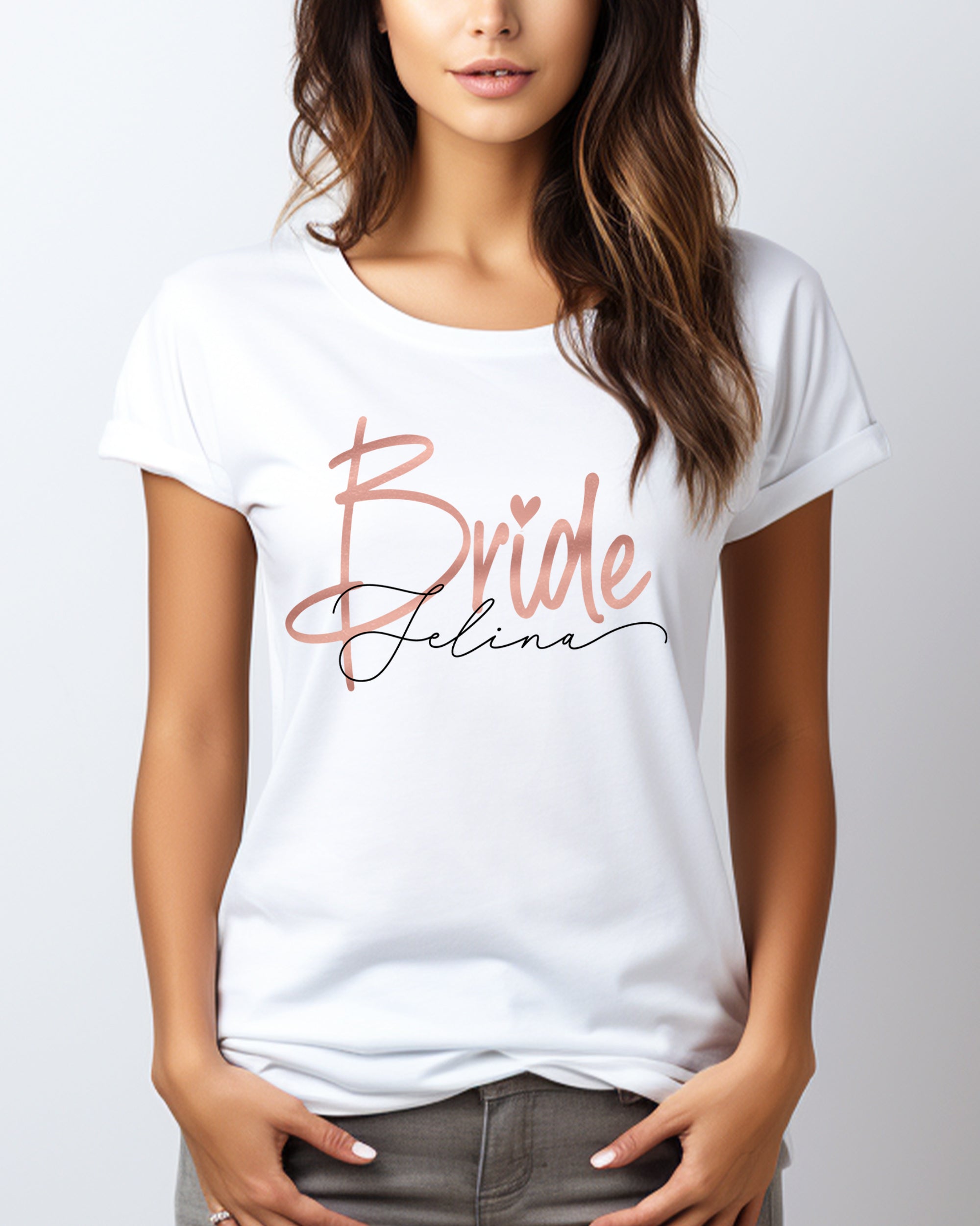 Bride T-Shirt weiß mit Namen Handschrift