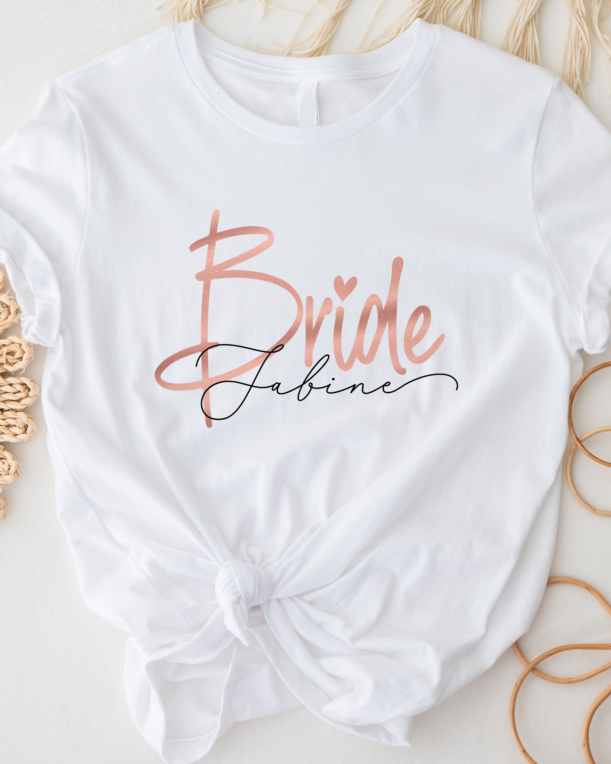 Bride T-Shirt weiß mit Namen Handschrift