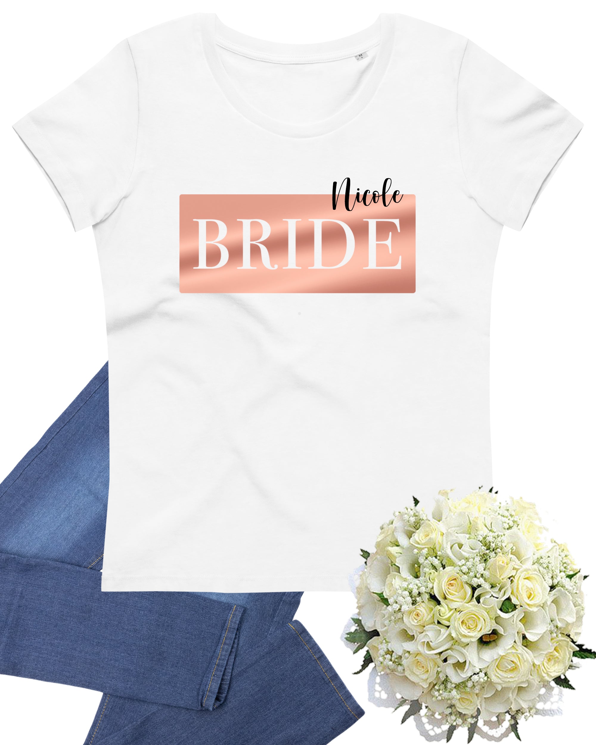 JGA Platte Bride T-Shirt weiß mit Namen