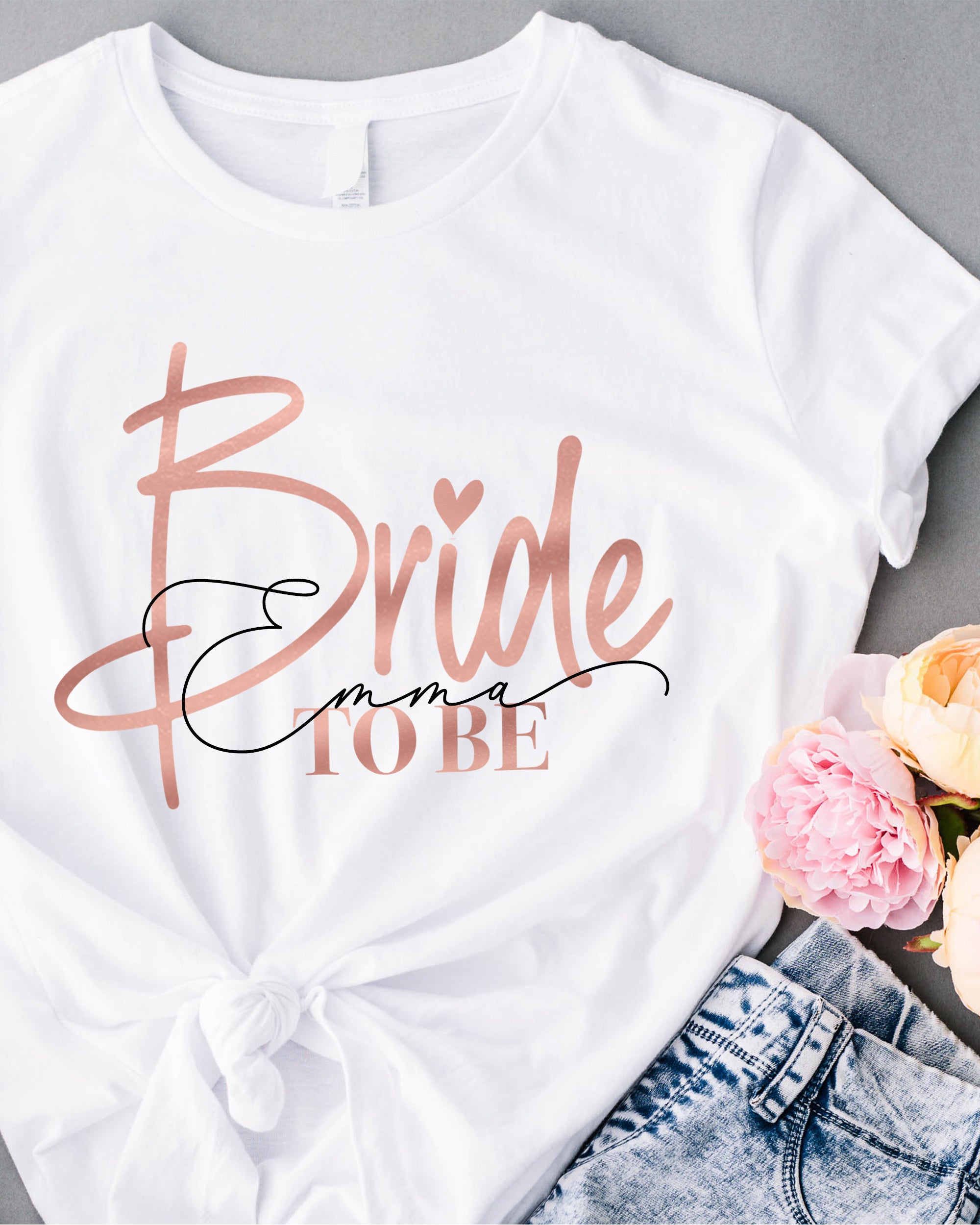 Bride to be T-Shirt weiß mit Namen Handschrift