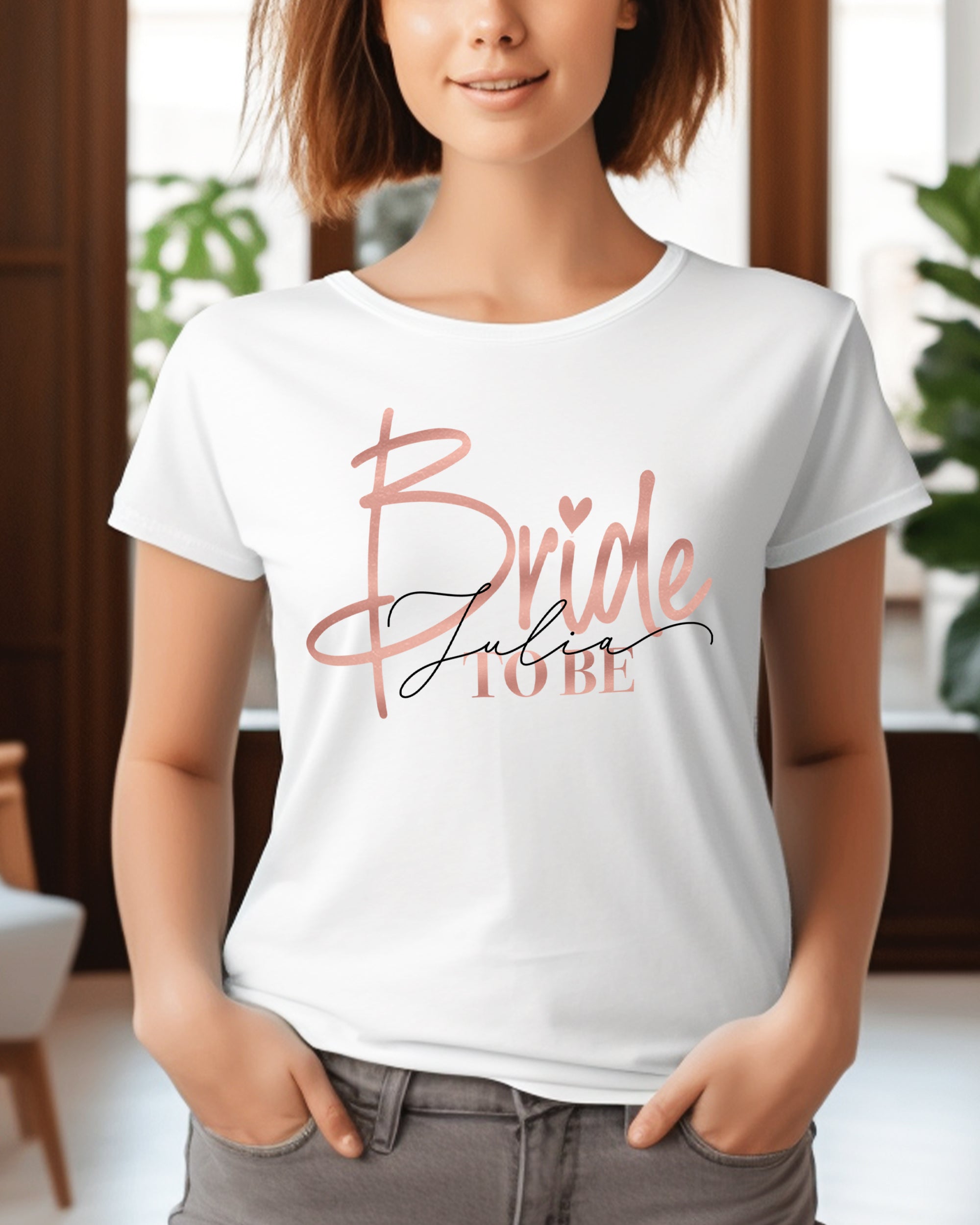 Bride to be T-Shirt weiß mit Namen Handschrift