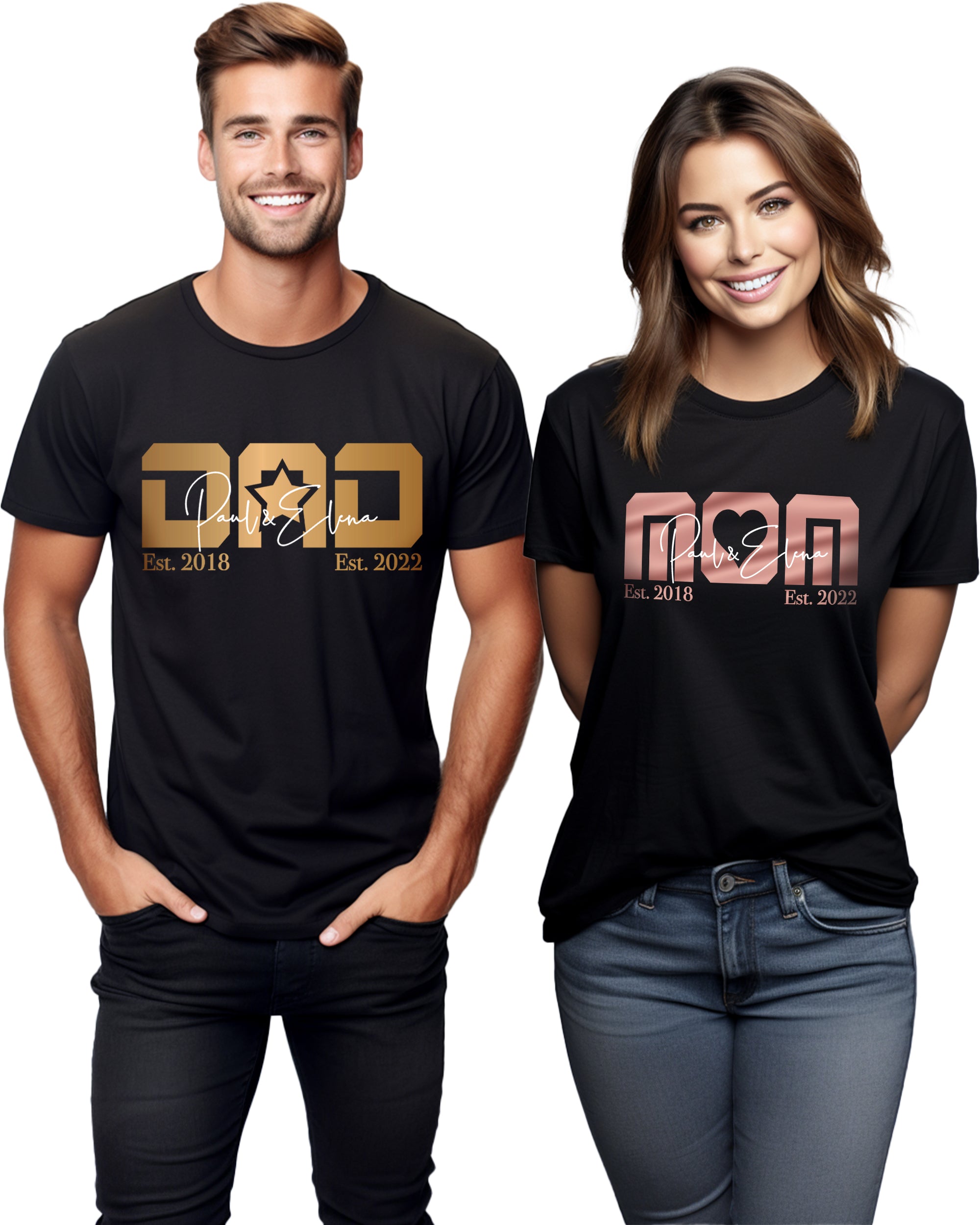 Monogramm Mom / Dad T-Shirt schwarz personalisiert mit Kindernamen