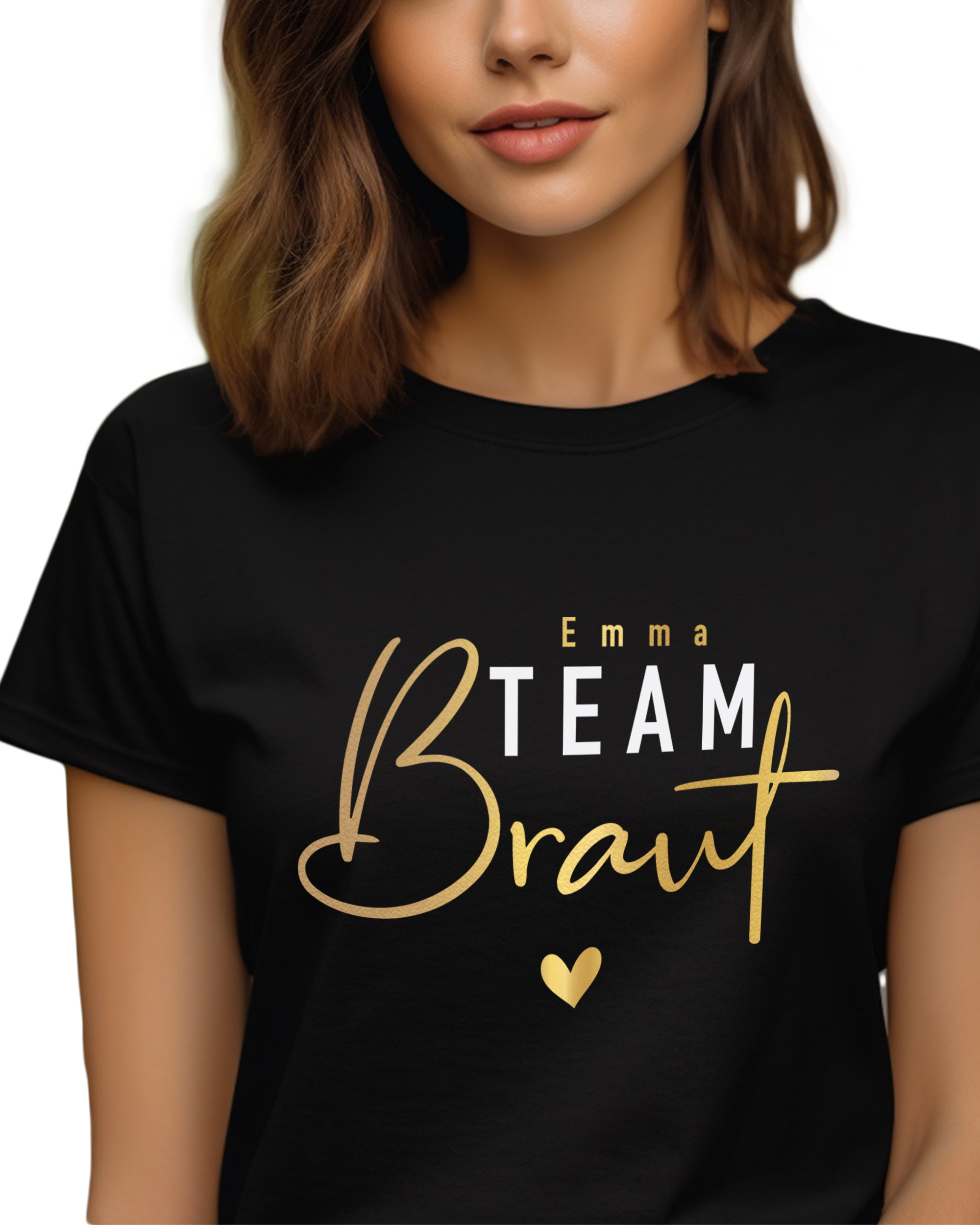 Mädelsfest - Team Braut T-Shirt schwarz mit Namen