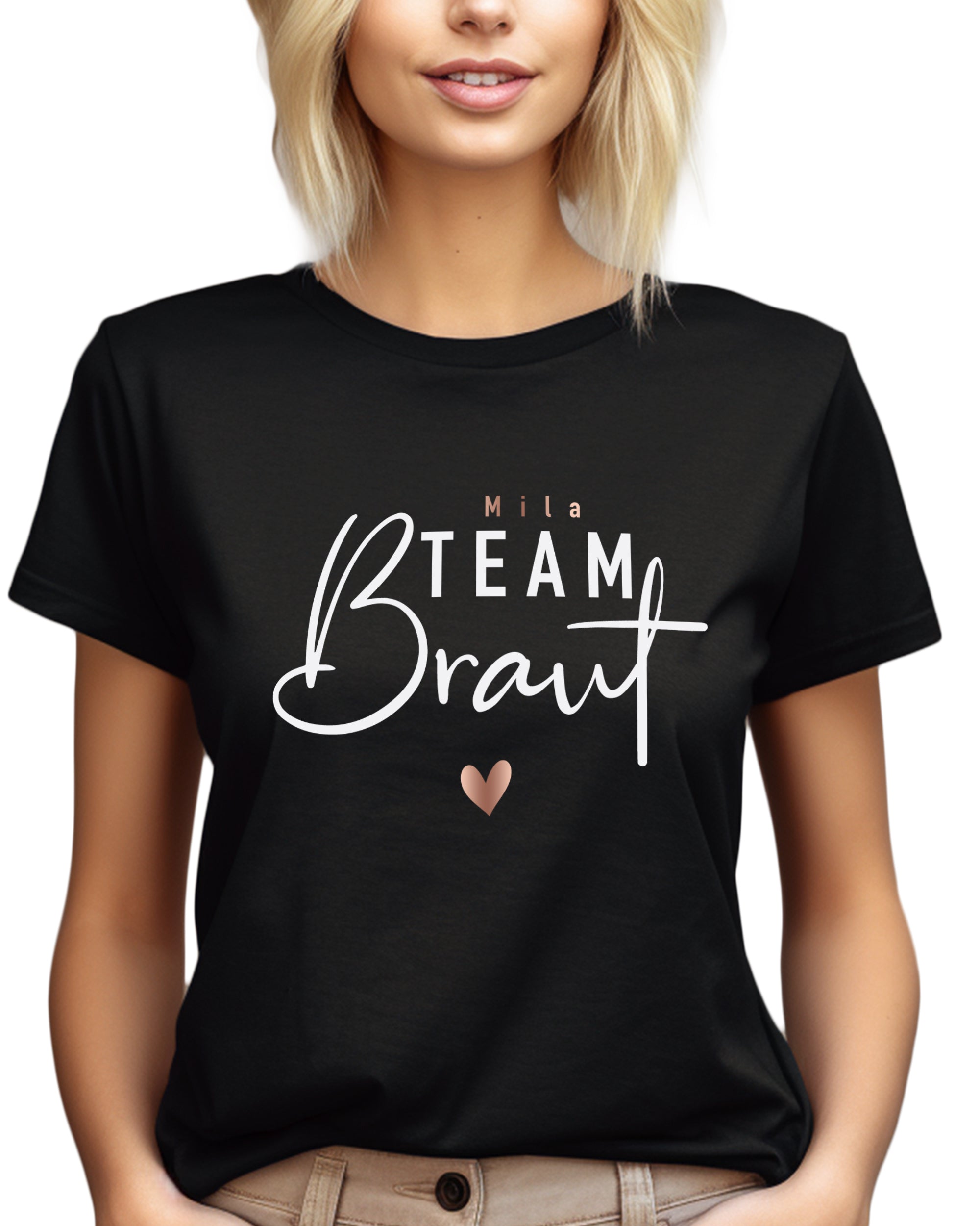 Mädelsfest - Team Braut T-Shirt schwarz mit Namen
