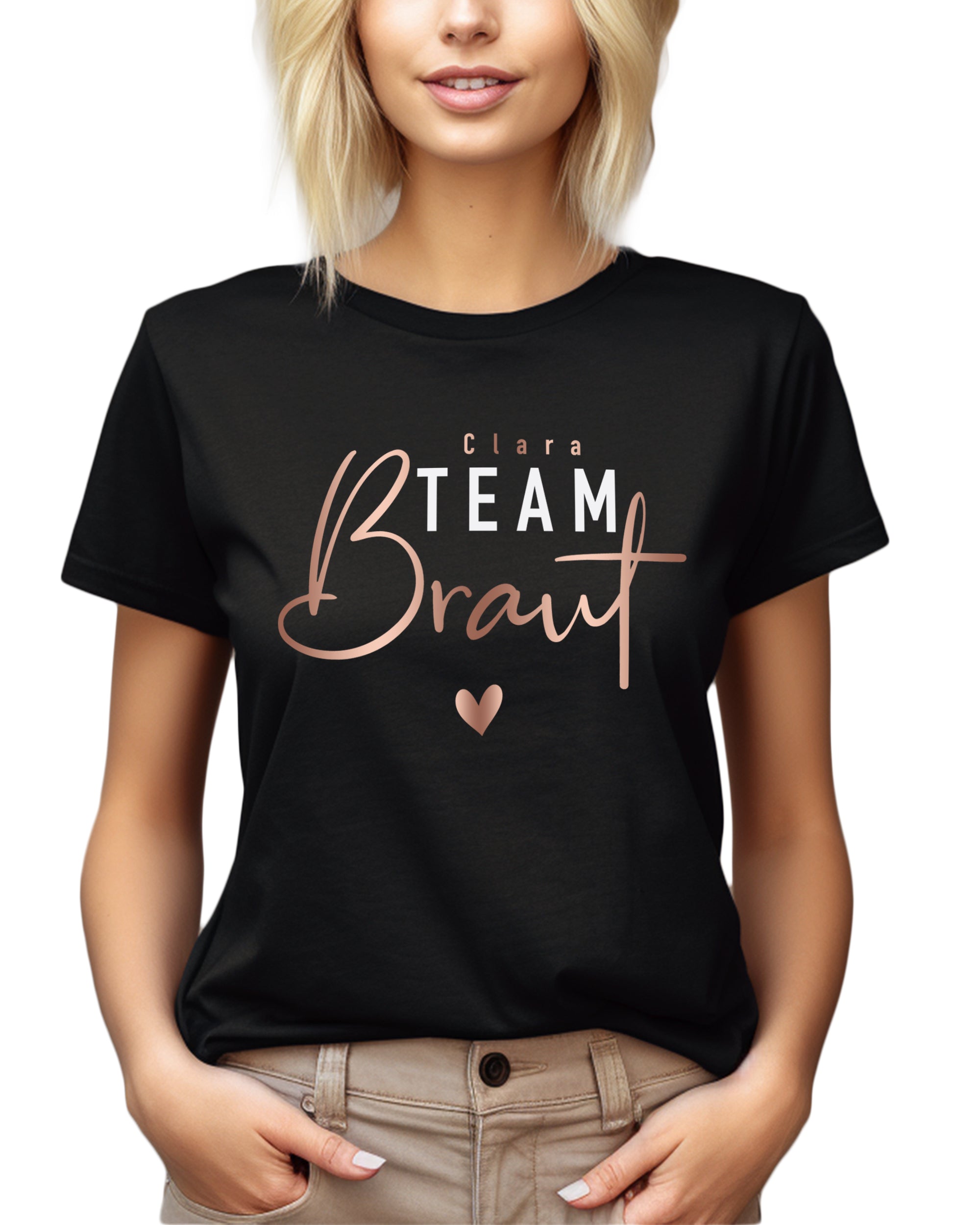 Mädelsfest - Team Braut T-Shirt schwarz mit Namen