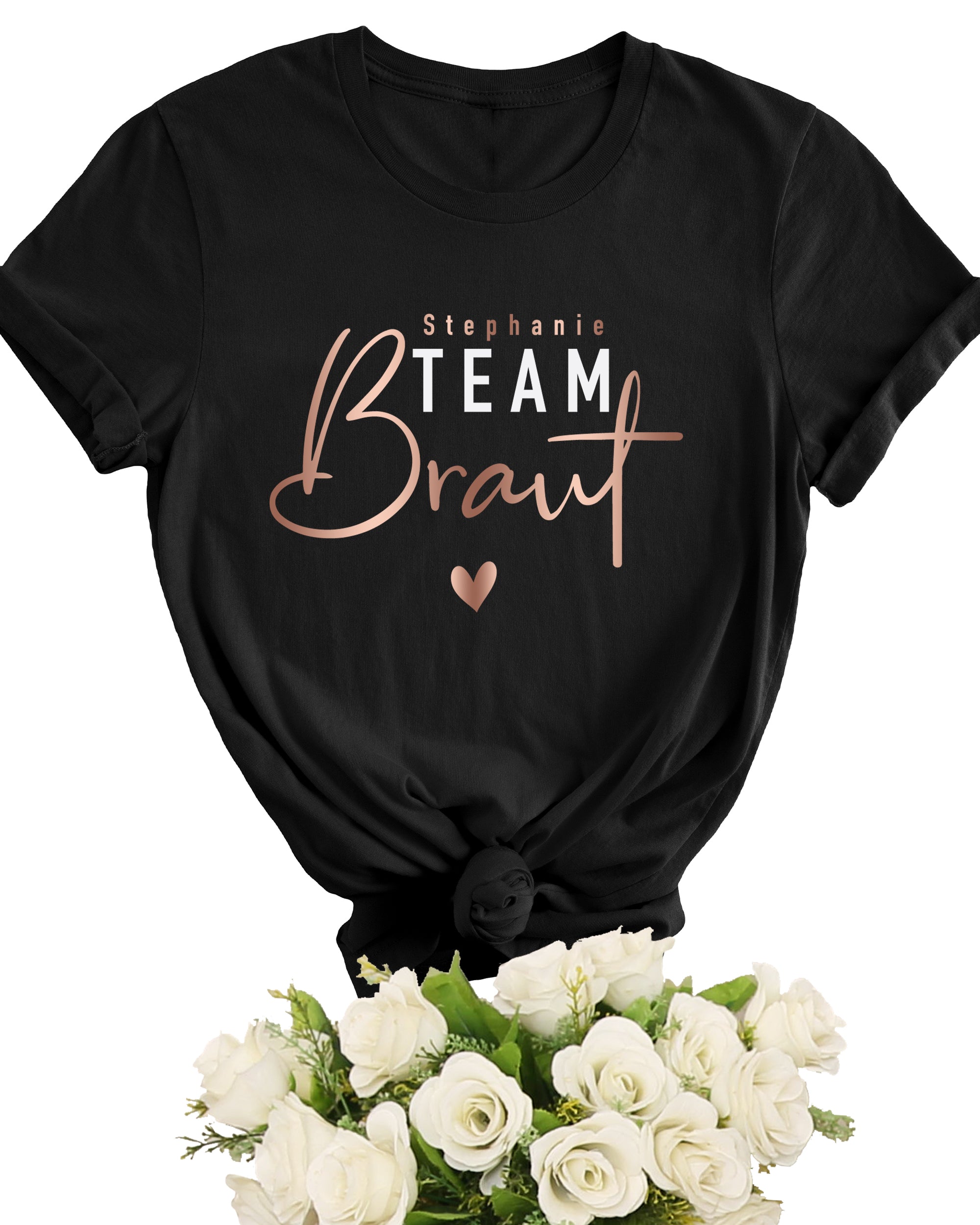 Mädelsfest - Team Braut T-Shirt schwarz mit Namen