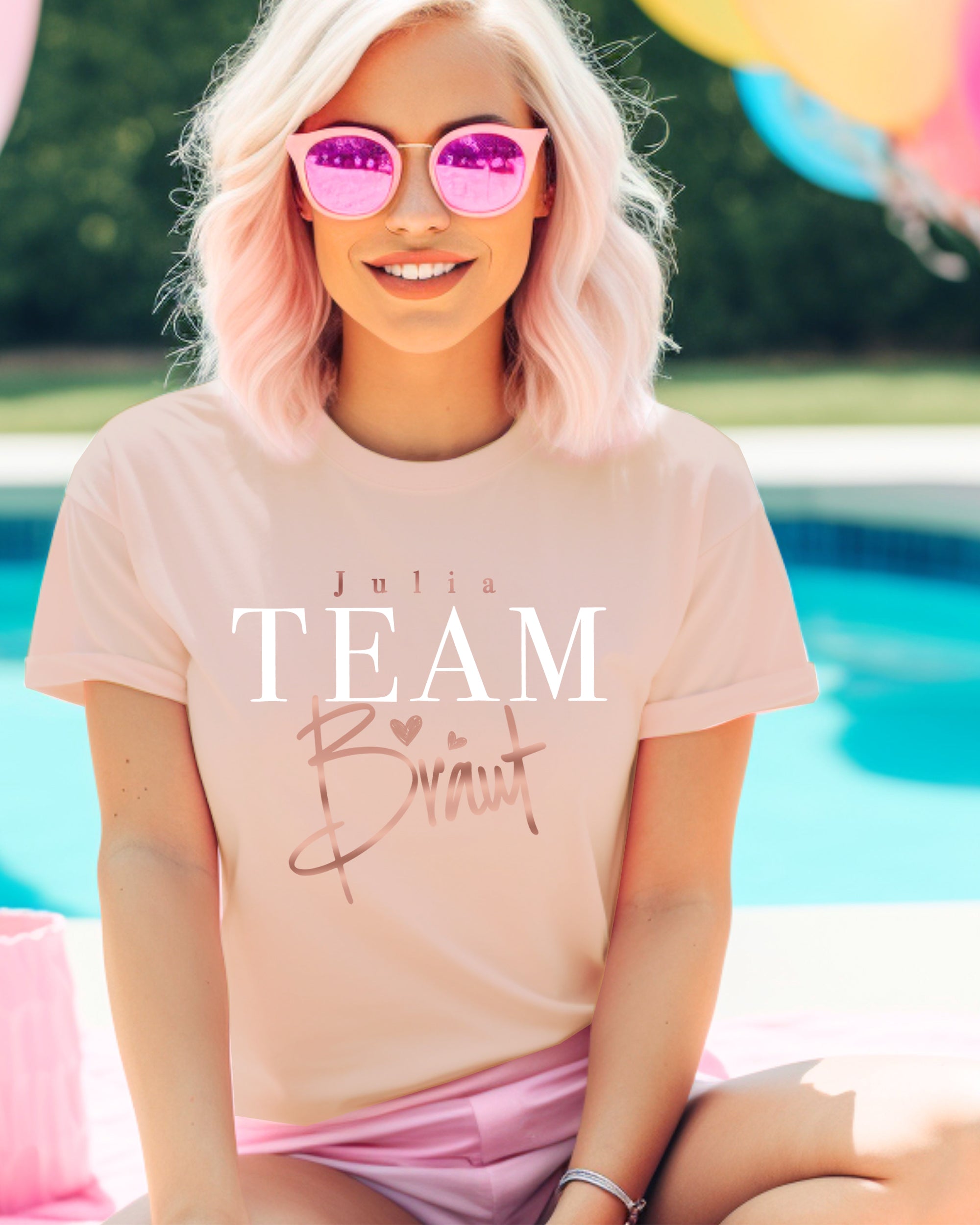Classic Team Braut T-Shirt Pastellrosa mit Namen