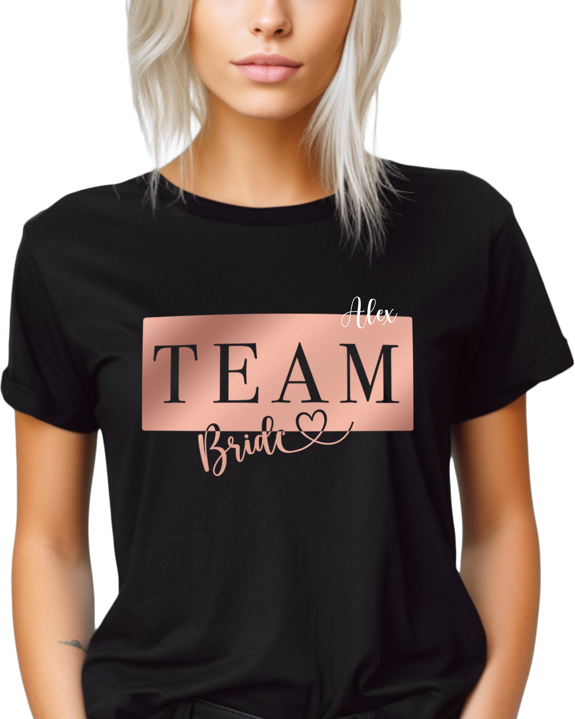 JGA Platte Team Bride T-Shirt schwarz mit Namen