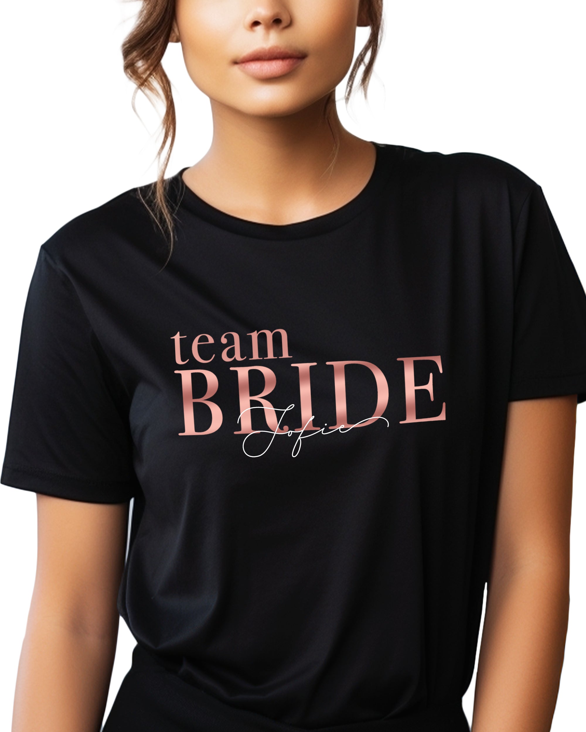 Team Bride Serife T-Shirt schwarz mit Namen