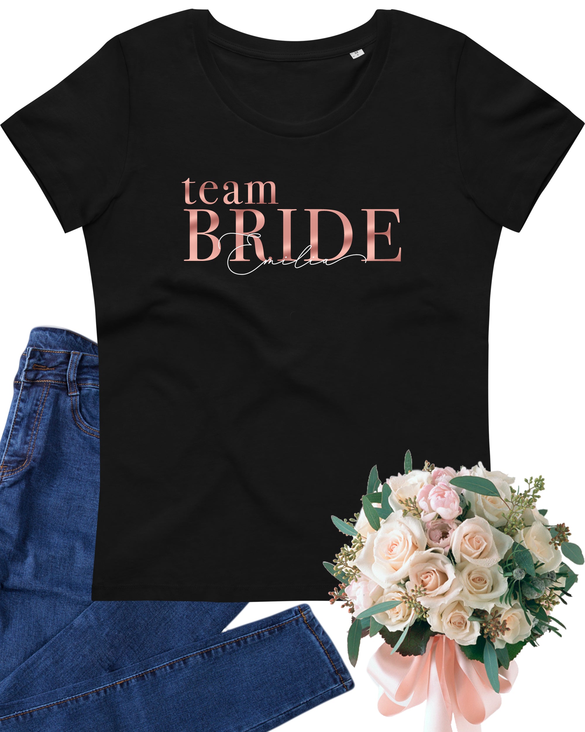 Team Bride Serife T-Shirt schwarz mit Namen